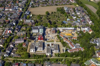 Aerial view, Bildungszentrum Ruhr, Widumer Quartier residential area, church, Kath. Kirchengemeinde