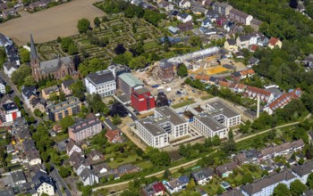 Aerial view, Bildungszentrum Ruhr, Widumer Quartier residential area, church, Kath. Kirchengemeinde