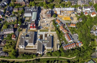 Aerial view, Bildungszentrum Ruhr, Widumer Quartier residential area, church, Kath. Kirchengemeinde
