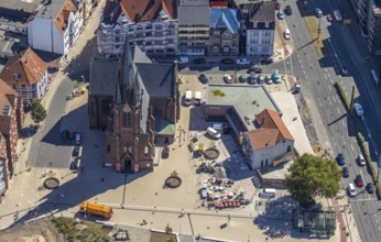 Aerial view, Kreuzkirche, new building, parish hall, Herne, Ruhr area, North Rhine-Westphalia,