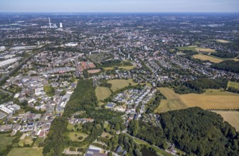 Aerial view, local view, housing estates, STEAG cogeneration plant Herne, Herne, Ruhr area, North