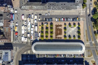 Aerial view, Am Buschmannshof, bus stop, tram stop, ZOB, central bus station, market, Herne, Ruhr