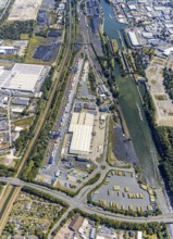 Aerial view, commercial area Am Westhafen, CTH Container Terminal Herne GmbH, Müller - Die lila