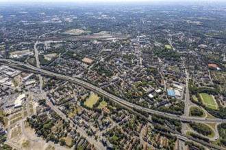 Aerial view, aerial view, motorway A42, motorway junction Herne-Wanne, Wanne-Eickel Hbf, Herne,