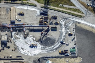 Aerial view, central landfill Emscherbruch ZDE, former Graf Bismarck colliery, loading, lorry