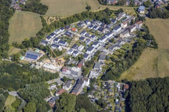 Aerial view, residential area construction site Am Mühlenbach, Zillertalstraße, municip.