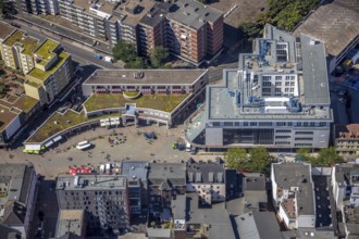 Aerial view, Robert-Brauner-Platz, StadtGalerie, construction site Herner Höfe Bahnhofstraße,