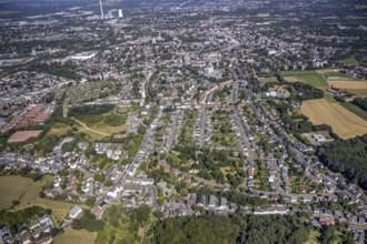 Aerial view, local view, housing estates, STEAG cogeneration plant Herne, Herne, Ruhr area, North