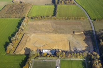 Aerial view, sports field An der Lohschule, construction site, Rhynern, Hamm, Ruhr area, North