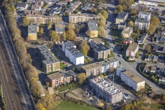 Aerial view, residential buildings construction site Röntgenstraße, Pelkum, Hamm, Ruhr area, North
