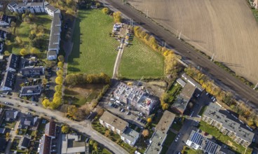 Aerial view, residential buildings construction site Röntgenstraße, Pelkum, Hamm, Ruhr area, North
