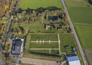Aerial view, sports field Hammer Sport Club HSC, archery active, Rhynern, Hamm, Ruhr area, North