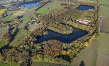 Aerial view, Gut Sternholz, hotel in the forest, Haarener Baggerseen, Uentrop, Hamm, Ruhr area,