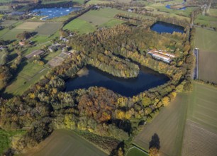 Aerial view, Gut Sternholz, hotel in the forest, Haarener Baggerseen, Uentrop, Hamm, Ruhr area,