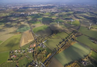 Aerial view, Bönen-Nordbögge railway station, view to Pelkum, Pelkum, Hamm, Ruhr area, North