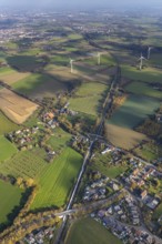 Aerial view, Bönen-Nordbögge railway station, view to Pelkum, Pelkum, Hamm, Ruhr area, North