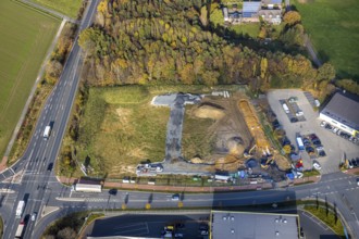 Aerial view, construction area for Galerie Mensing at the intersection of Werler Straße and Unnaer