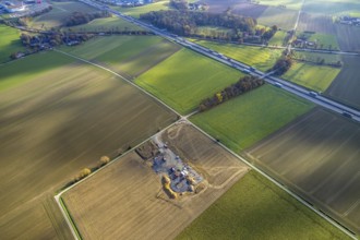 Aerial view, construction site for wind turbines, Hellweg, near the A2 motorway, Rhynern, Hamm,