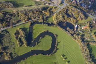 Aerial view, Schlossmühle, Mühlengraben, Mühlenteich, An der Schlossmühle, Hamm, Ruhr area, North