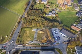 Aerial view, construction area for Galerie Mensing at the intersection of Werler Straße and Unnaer