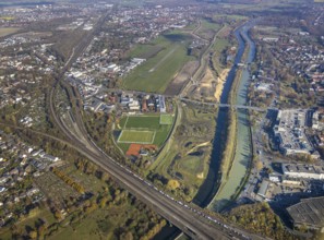 Aerial view, Hamm airfield, Lippe floodplain, Münsterstraße, Hamm lock, Lippe river, Datteln-Hamm