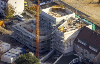 Aerial view, construction site new building Wilhelmstraße, Hamm, Ruhr area, North Rhine-Westphalia,