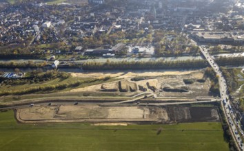 Aerial photograph, Lippe floodplain experience area, Münsterstrasse, Hamm lock, River Lippe,
