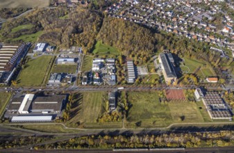Aerial view, commercial area Sachsenweg, Alfred-fisherman-Halle, Heessen, Hamm, Ruhr area, North