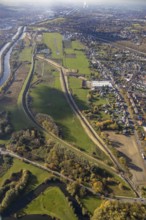 Aerial view, Hamm airfield, Lippe floodplain, Münsterstraße, Hamm lock, Lippe river, Datteln-Hamm