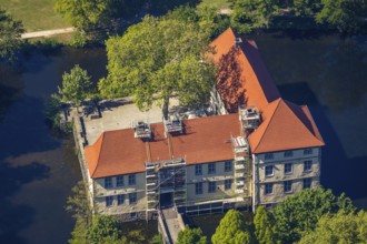 Aerial view, renovation Strünkede Castle, Herne, Ruhr area, North Rhine-Westphalia, Germany,