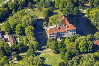 Aerial view, renovation Strünkede Castle, Herne, Ruhr area, North Rhine-Westphalia, Germany,