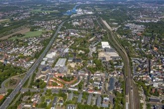 Aerial view, industrial area Baukau, motorway A42, view to Herne Nord, building area Fabrikstraße,