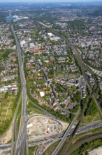 Aerial view, construction site due to A43 extension, motorway junction Herne, motorway A42, view to
