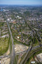 Aerial view, construction site due to A43 extension, motorway junction Herne, motorway A42, view to