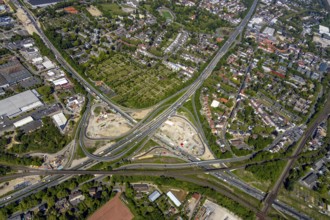 Aerial view, construction site due to A43 extension, motorway junction Herne, motorway A42,