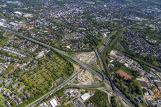 Aerial view, construction site due to A43 extension, motorway junction Herne, motorway A42,