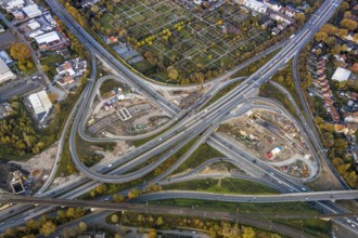 Aerial view of the motorway construction site motorway junction Herne, motorway A42 and A43, major