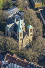 Aerial view, Herz-Jesu-Kirche, Herne-Mitte, Herne, Ruhr area, North Rhine-Westphalia, Germany,