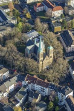 Aerial view, Herz-Jesu-Kirche, Herne-Mitte, Herne, Ruhr area, North Rhine-Westphalia, Germany,