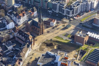 Aerial view, new construction site Europagarten, Europaplatz, Kreuzkirche, Herne-Mitte, Herne, Ruhr
