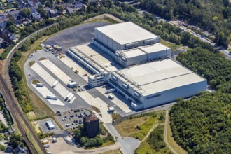 Aerial view, Nordfrost logistics centre, Former colliery Unser Fritz, shaft 1 Malakowturm, Herne,