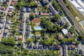 Aerial view, residential area Alleestraße, casino club Harmonie Unser Fritz, swimming pool, tennis