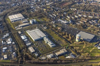 Aerial view, gasometer Herne, industrial area Lindenallee, Koniner Straße, Holsterhausen, Herne,