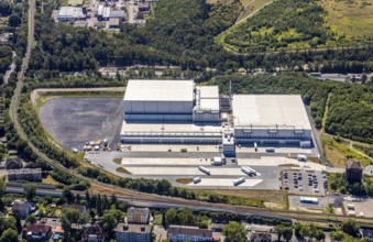 Aerial view, Nordfrost logistics centre, Former colliery Unser Fritz, shaft 1 Malakowturm, Herne,