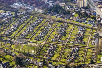 Aerial view, allotment gardens of the allotment garden association Herne Süd, Herne, Ruhr area,