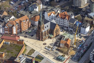 Aerial view, construction site of the new parish hall of the Kreuz-Kirchengemeinde next to the