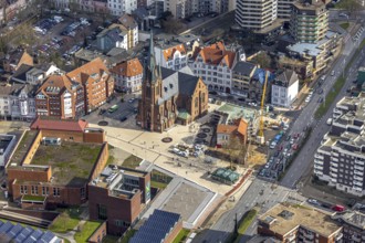 Aerial view, construction site of the new parish hall of the Kreuz-Kirchengemeinde next to the