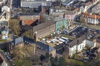 Aerial view, reconstruction / renovation of the Alte Sparkasse building, Herne, Ruhr area, North