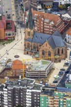 Aerial view, construction site of the new parish hall of the Kreuz-Kirchengemeinde next to the