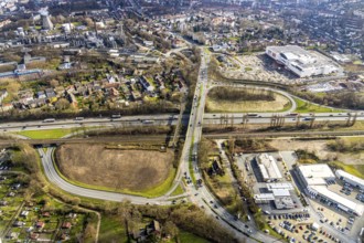 Aerial view, junction AS15 Herne-Eickel at the motorway A43 to Holsterhauser Straße, Herne, Ruhr